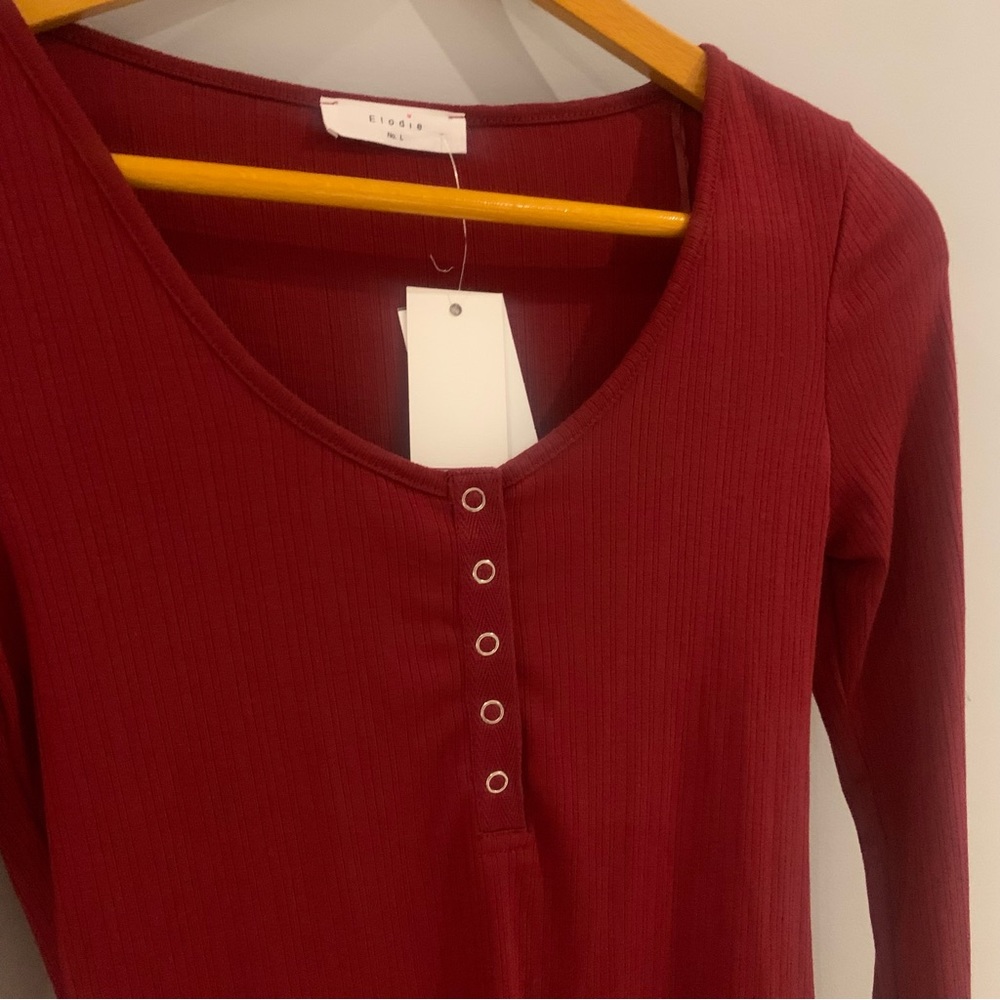 New Nordstrom Burgundy Elodie Long Sleeve Bodysuit